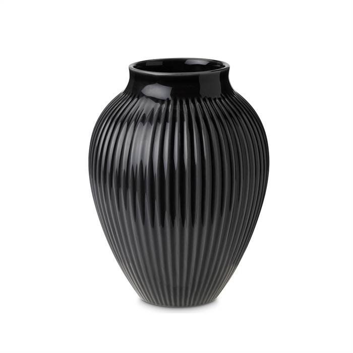 Knabstrup Keramik Vase Med Riller Sort 20 Cm : Erling Christensen Møbler