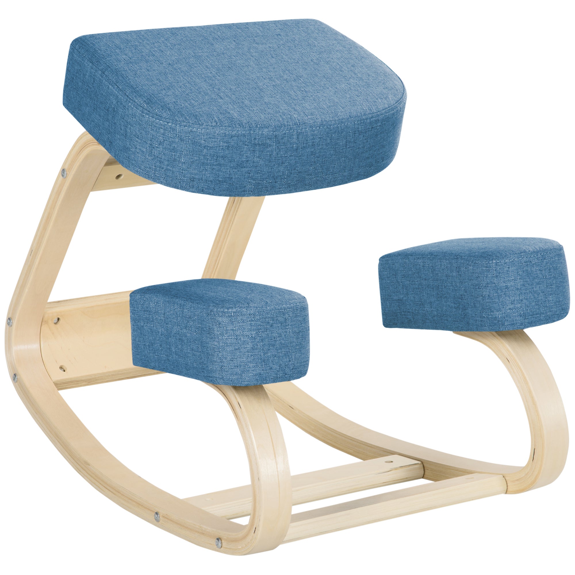Knælestol  Ergonomisk Skammel  Polstret Skammel For En Sund Kropsholdning  Birketræ  120 Kg Lasteevne  Blå
