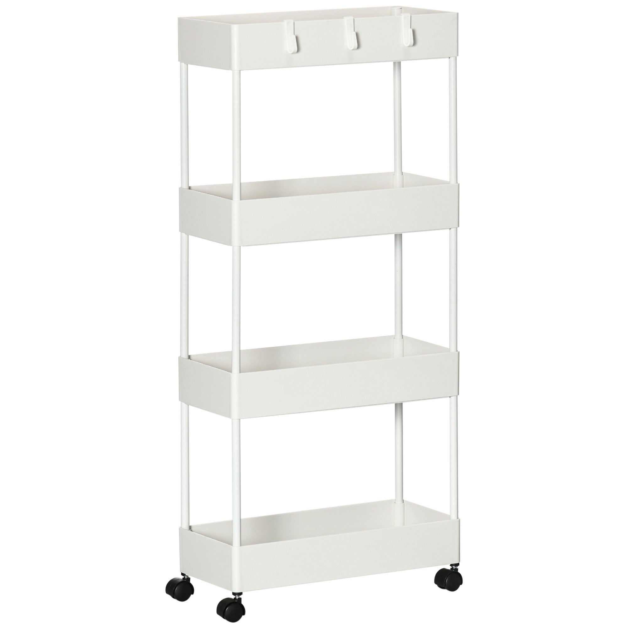 Køkkenvogn Med   Hylder    Fleksible Kroge    Hjul  40 Cm   19 Cm   90 Cm  Nichevogn  Hvid