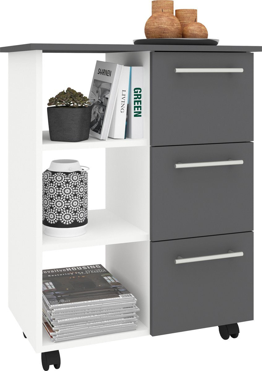 Køkkenvogn Med   Skuffer  85   68   38 Cm  Hvid Og Grå
