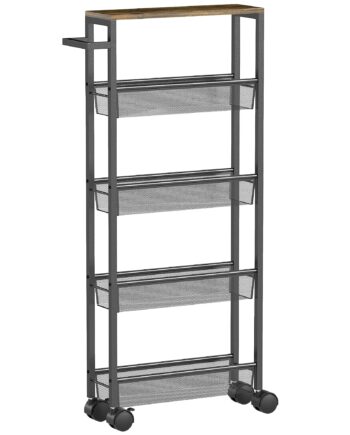 Køkkenvogn Serveringsvogn Med   Hylder  Rullende Køkkenhylde Med Bordplade  Hjul Og Håndtag  47   13   96   Cm  Sort