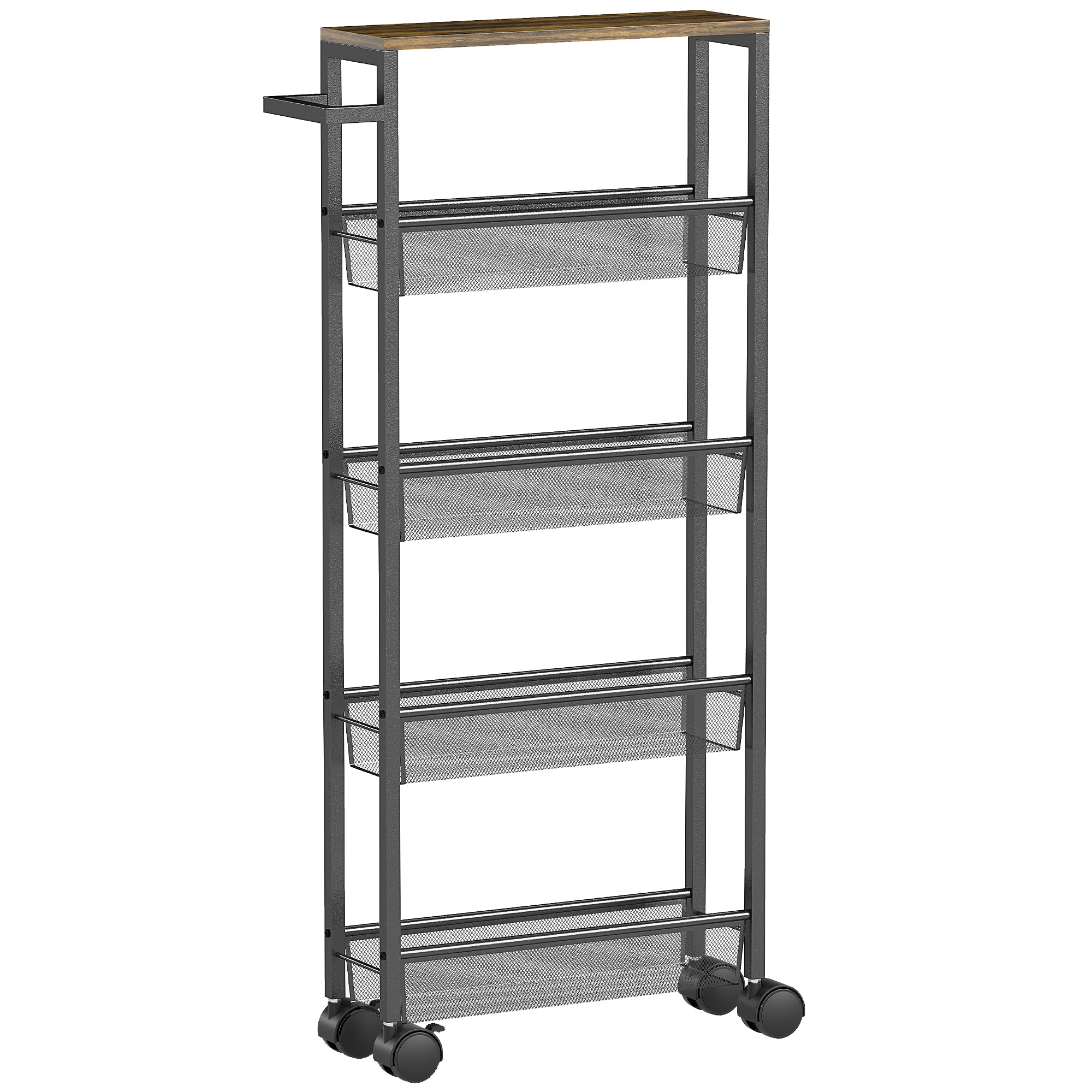Køkkenvogn Serveringsvogn Med   Hylder  Rullende Køkkenhylde Med Bordplade  Hjul Og Håndtag  47   13   96   Cm  Sort