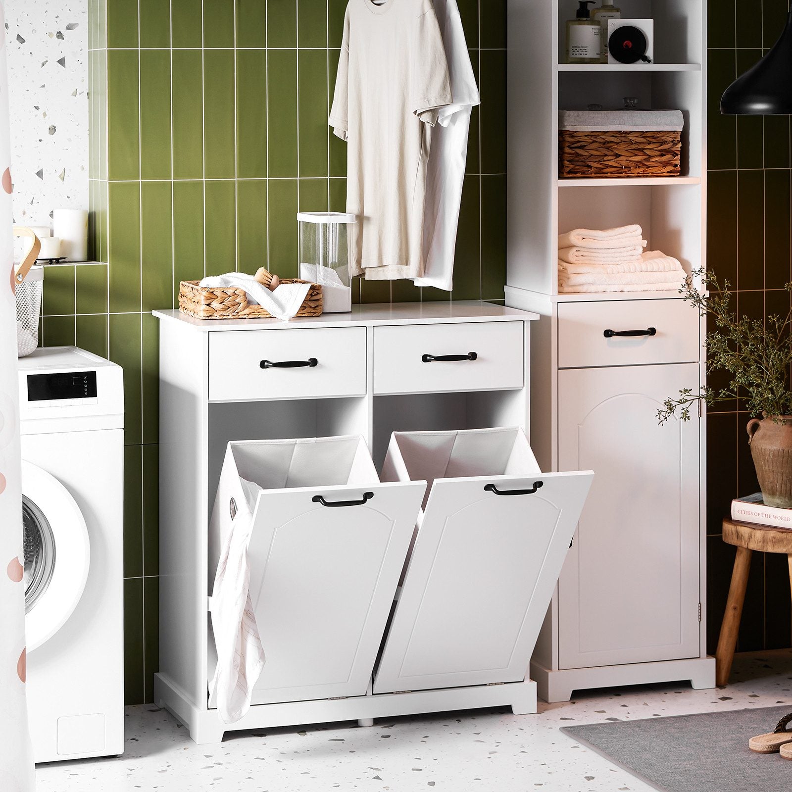 Kommode Med Indbyggede Vasketøjskurve Til Badeværelset  H90   B79     D38 Cm  Hvid