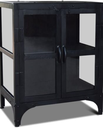 Kommode Obuzi Factoria Med Glaslåger   Sort Jern Og Klart Glas  Industrielt Design H75xb60xd40 Cm
