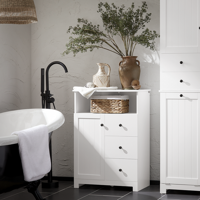 Kommode   Skab Til Badeværelset  60   33   86 Cm  Hvid