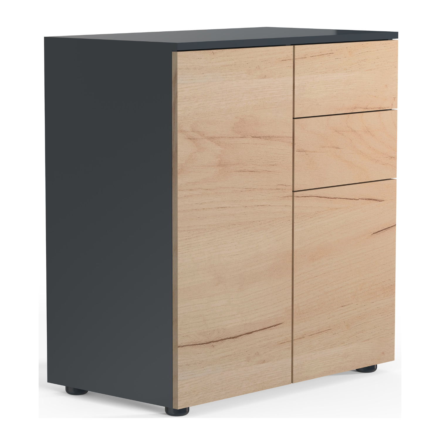 Kommode  77   70   39 Cm  Naturfarvet  Sider   Antracit Grå