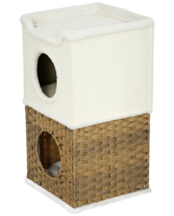 Kradsetønde 75   Cm Høj  Tre-lags Med Plyskant  Hynde  Kattehule  Til Mellemstore Katte  Cremehvid