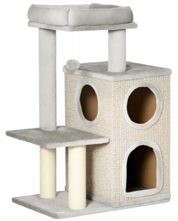 Kradsetræ Med Kattehule  Katteseng Og Boldlegetøj  60 Cm   40 Cm   91 Cm  Lysegrå   Natur