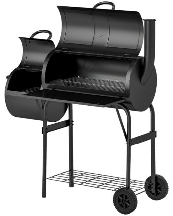 Kulgrill Af Stål Bbq-ryger Med Låg  Termometer  Hjul  Lufttilførsel Og Kulbakke