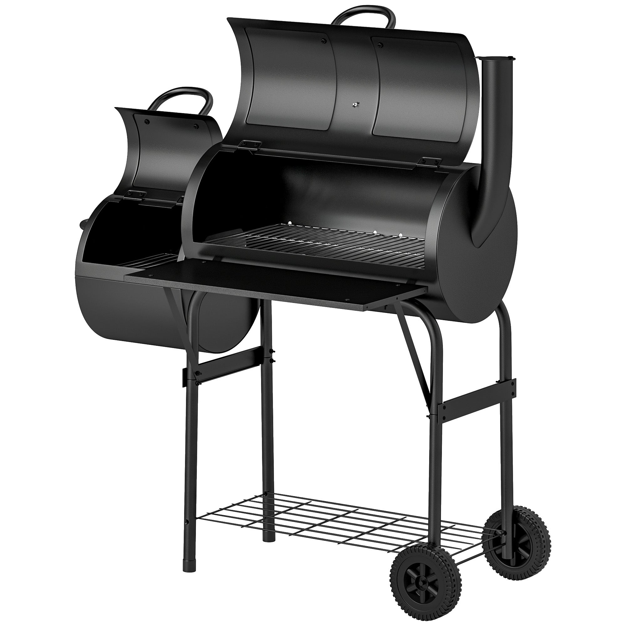 Kulgrill Af Stål Bbq-ryger Med Låg Termometer Hjul Lufttilførsel Og Kulbakke