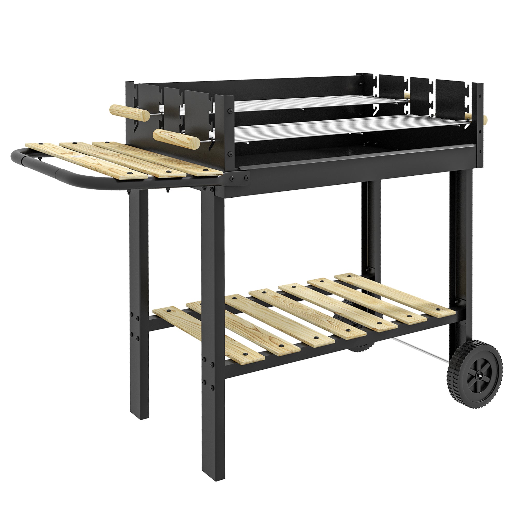 Kulgrill  Grillvogn    Grillflader    Hjul  Håndtag  Hylder  113   53     82   Cm  Sort