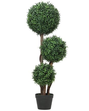 Kunstig Buksbomkugle  Kunstig Plante Med Tre Kugler  Kunstig Plante Med Træstamme   Potte  30   30   100 Cm  Grøn