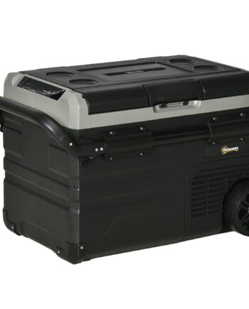 40 Liter Bilkøler Med Led-belysning  Kompressor  Køleboks Til Bil Med Håndtag Og Transporthjul  12 24v Dc Og 110-240v Ac  Grå   Sort