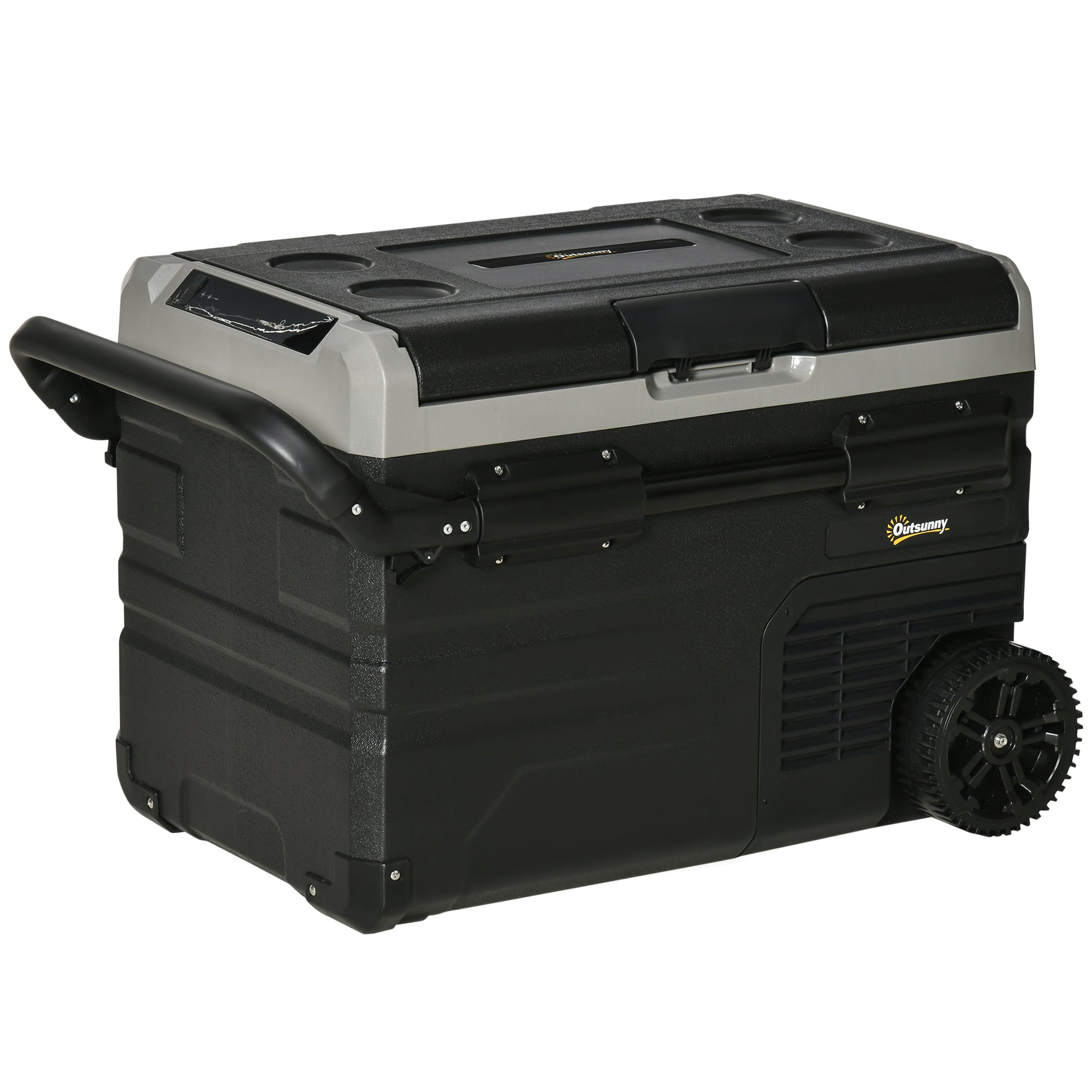 40 Liter Bilkøler Med Led-belysning  Kompressor  Køleboks Til Bil Med Håndtag Og Transporthjul  12 24v Dc Og 110-240v Ac  Grå   Sort