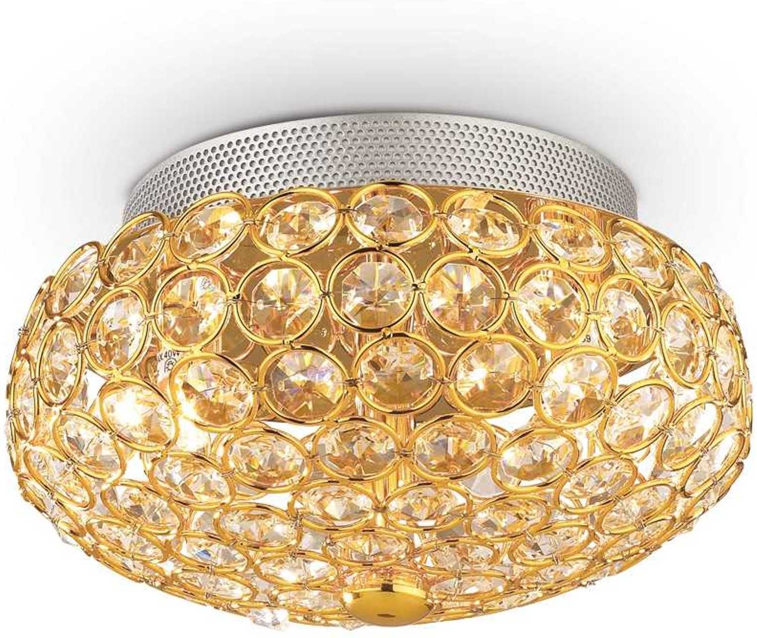 Loftlampe Ideal Lux King Guld ø25     H16 Cm Med Glaskrystaller Og 3x G9-pærer