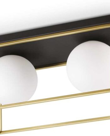 Loftlampe Ideal Lux Lingotto Matsort Og Mat Messing Med Hvid Overlay Glas