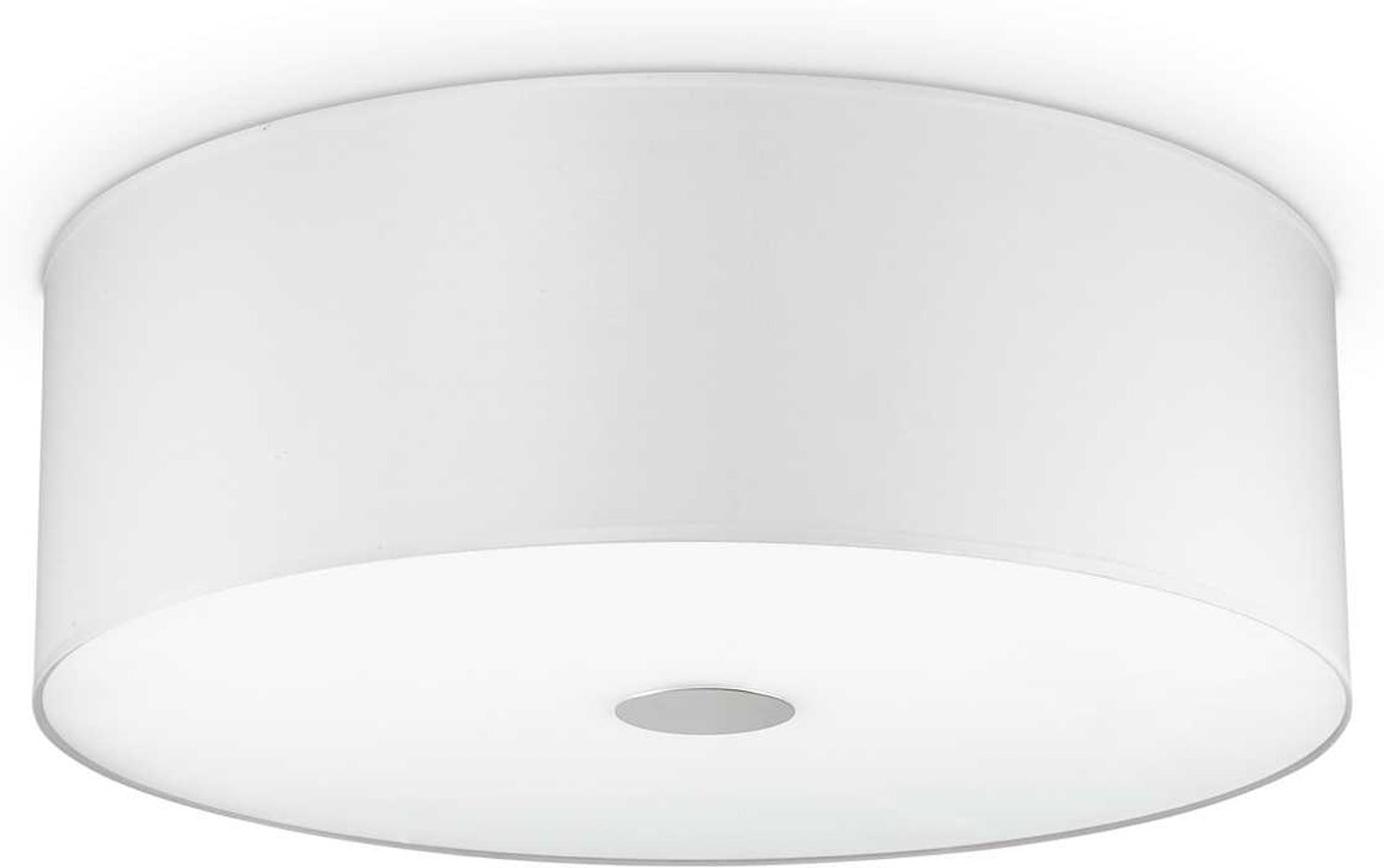 Loftlampe Ideal Lux Woody ø60   H20 Cm Hvid Krom Glas   Stof Ip20