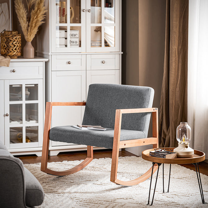 Loungestol   Gyngestol Med Stil Og Komfort   Mid Century Design  Grå Hynde