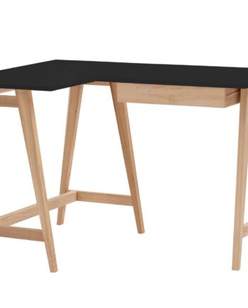 Luka Asketræ Hjørneskrivebord B115   D85cm Sort Venstre Side