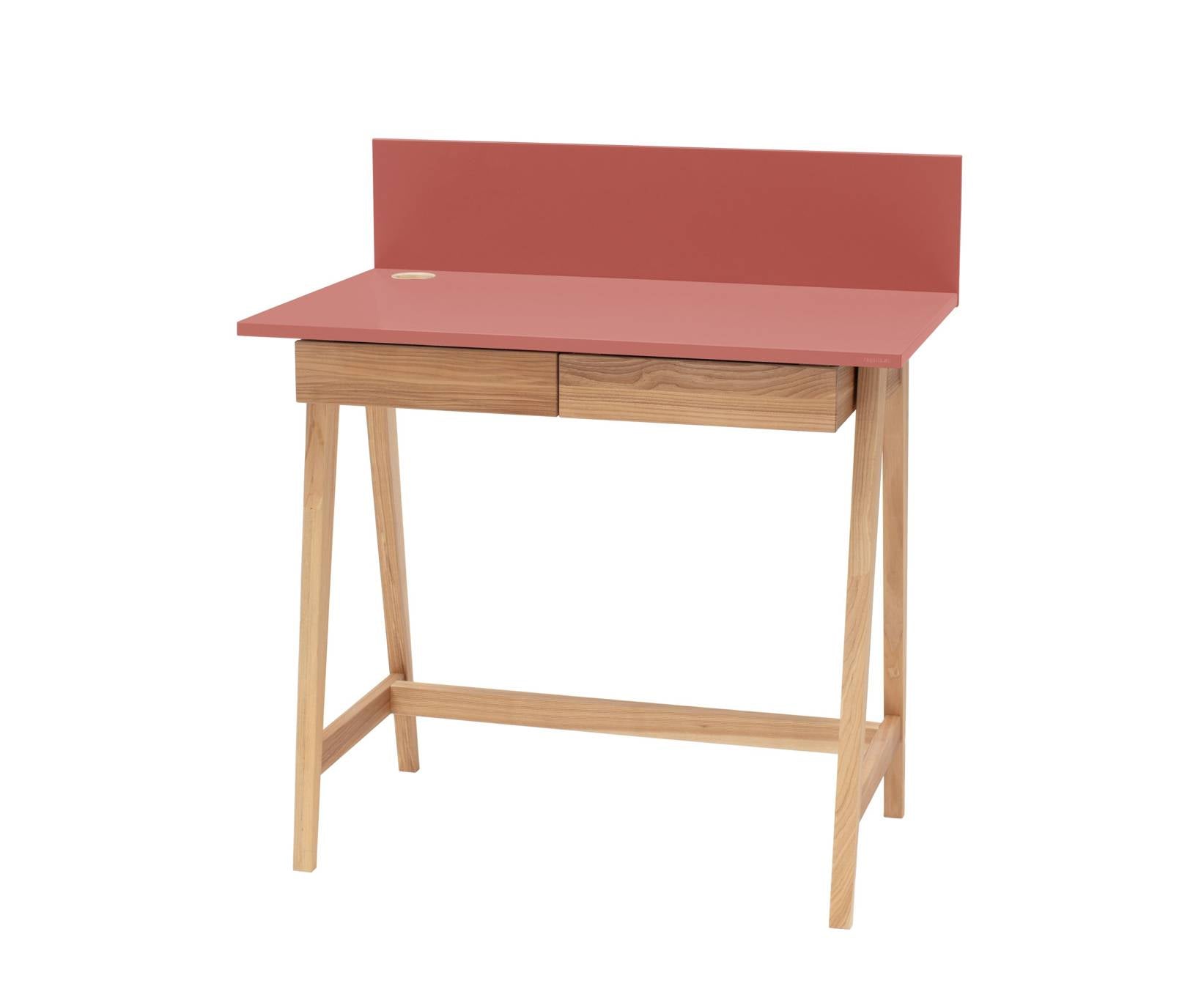 Luka Asketræ Skrivebord 85x50cm Med Skuffe Antik Pink