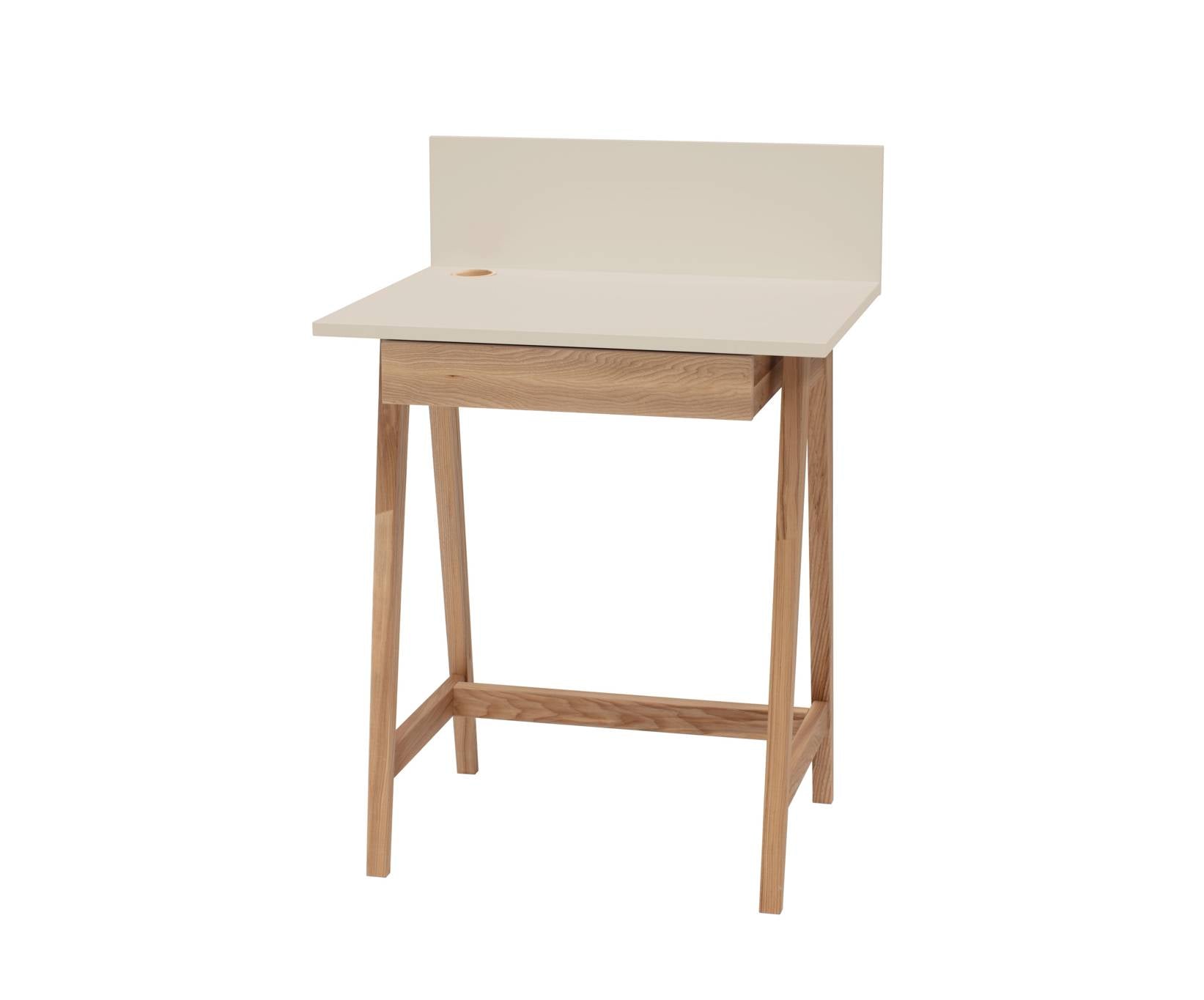 Luka Asketræ Skrivebord 65x50cm Med Skuffe   Brun Beige