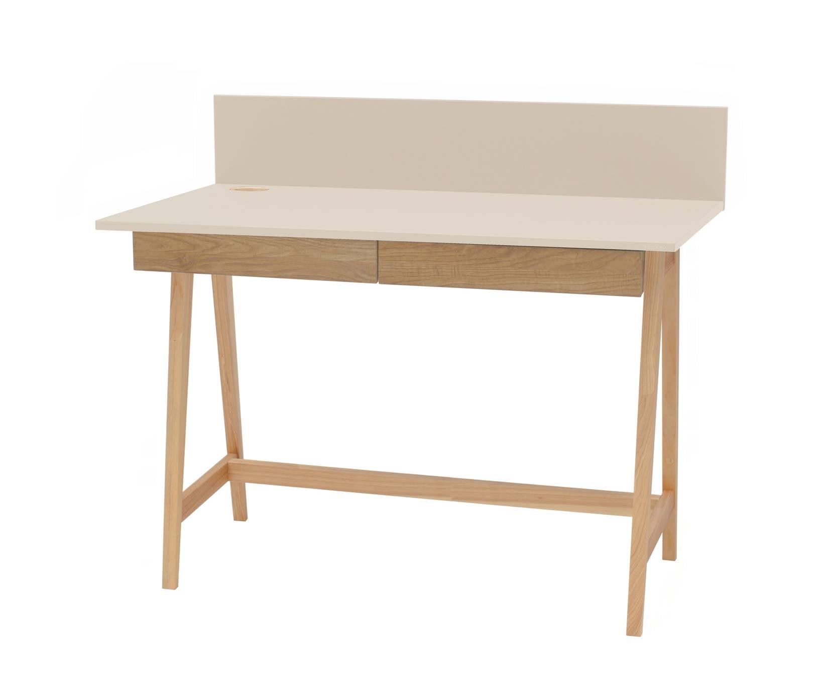 Luka Asketræ Skrivebord 110x50cm Med Skuffe Brun Beige