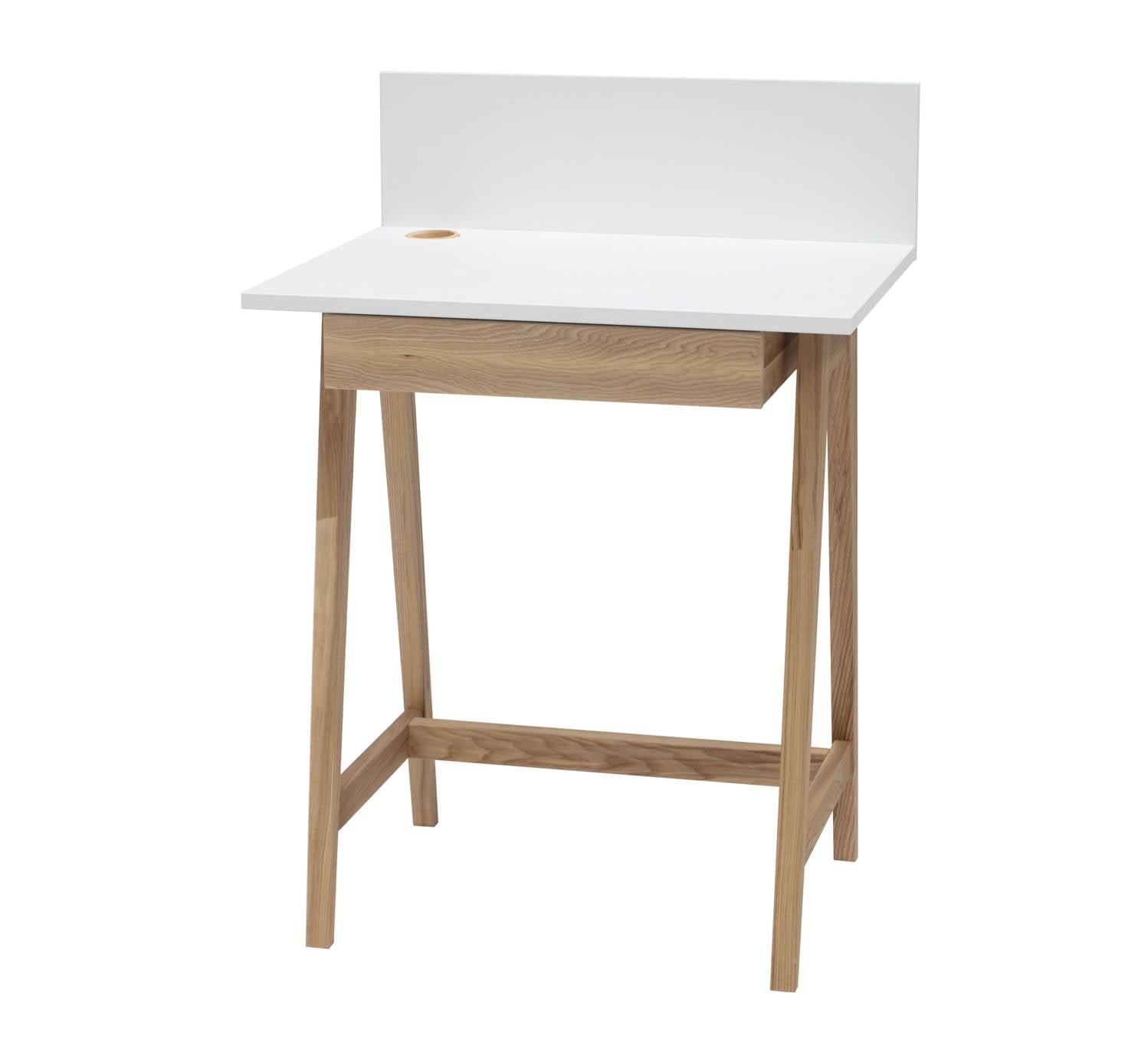 Luka Asketræ Skrivebord 65x50cm Med Skuffe   Hvid