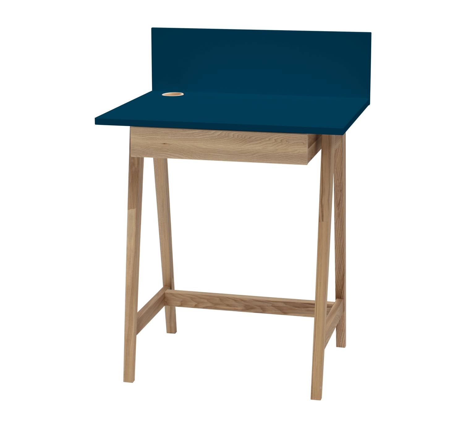 Luka Asketræ Skrivebord 65x50cm Med Skuffe   Petrol Blå