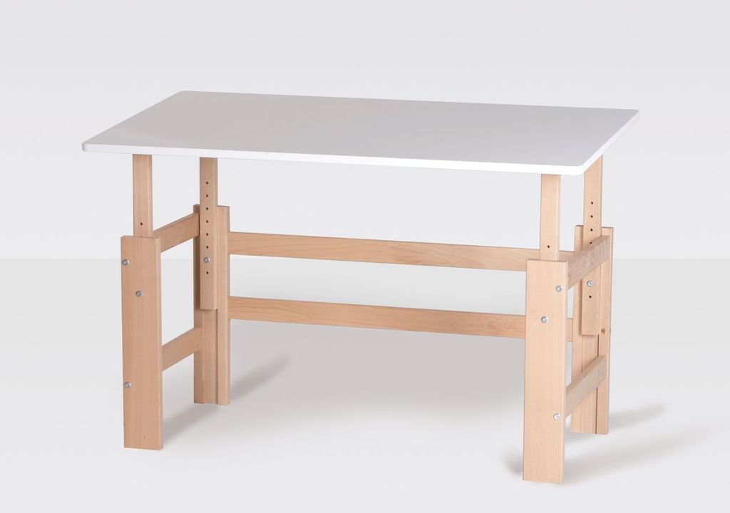 Manis-hâ Justerbart Skrivebord Med Stel   Bøgetræ 140 Cmâ -  Skrivebord 140cm: 60 80x140x65cm