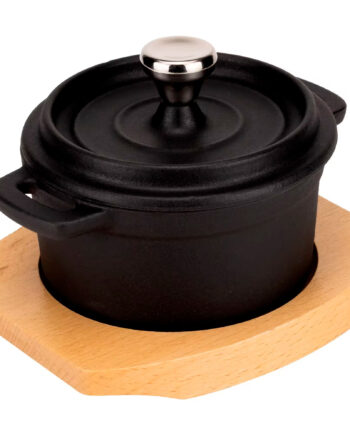 Mareld Serveringsgryta   Gjutjärn 10 Cm  Underlägg   Trä