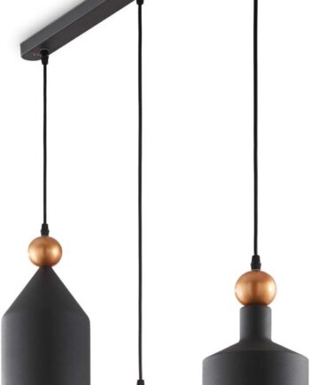 Metal Pendellampe Ideal Lux Triade   Justerbar Loftlampe   Grå Sort Med Gyldne Dekorative Sfærer
