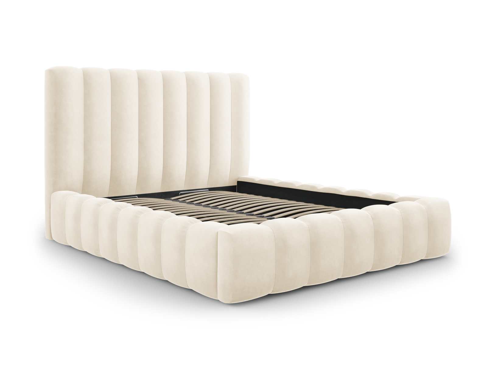 Micadoni Kelp Sengeramme     Sengegavl Og Lameller Beige Fløjl Og Sort Plast  140x200