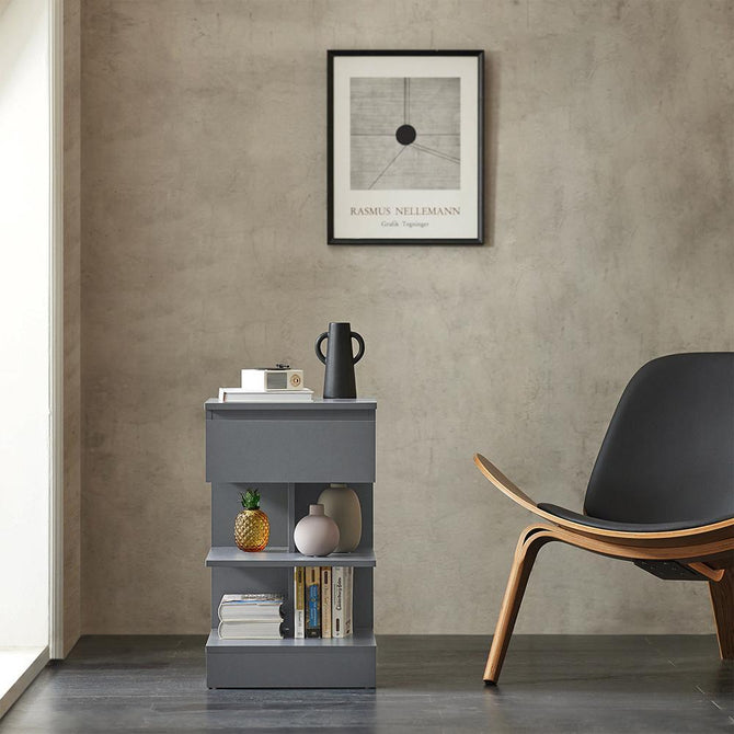 Moderne Sengebord   Sidebord Med Skuffe  39x39x65 Cm  Grå