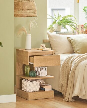 Moderne Sengebord   Sidebord Med Skuffe  39x39x65 Cm  Naturfarvet