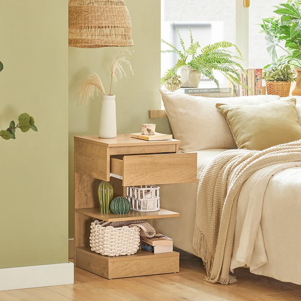 Moderne Sengebord   Sidebord Med Skuffe  39x39x65 Cm  Naturfarvet