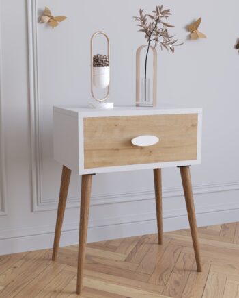 Natbord Med Skuffe  60x45x30 Cm  Naturfarvet Og Hvid