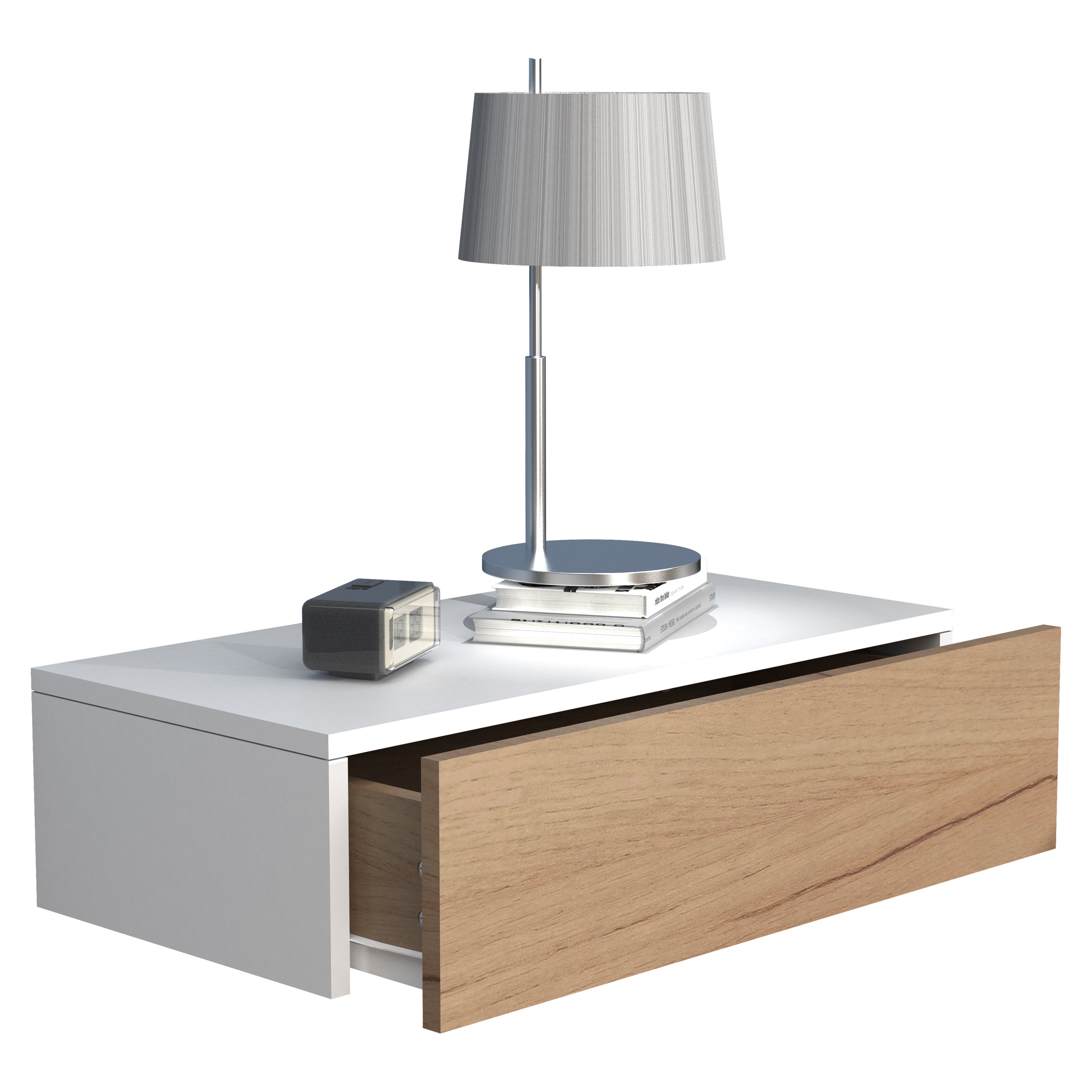 Natbord Sengebord  15x60x30 Cm  Naturfarvet Med Hvide Kanter