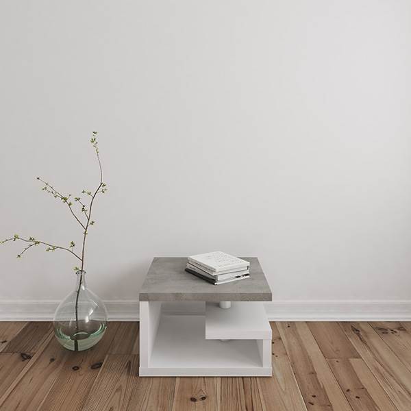 Nordic Furniture Hjørnebord   Hvid Ask Og Betonfarve  :60 Cm : Erling Christensen Møbler  : Erling Christensen Møbler