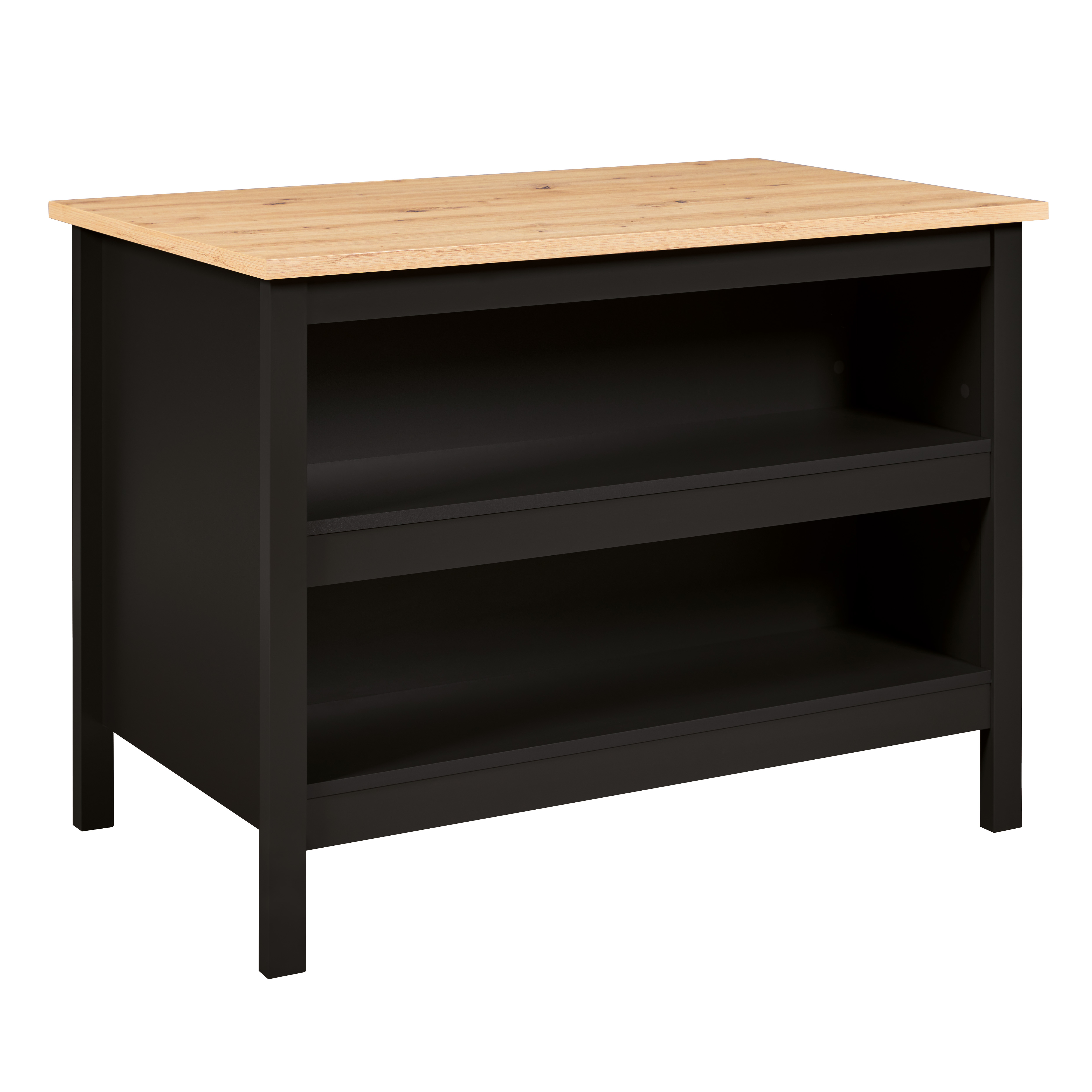 Nordic Living Collection Julina Køkkenø       åbne Hylder Sort Og Artisan Egefinish Melamin  124x75
