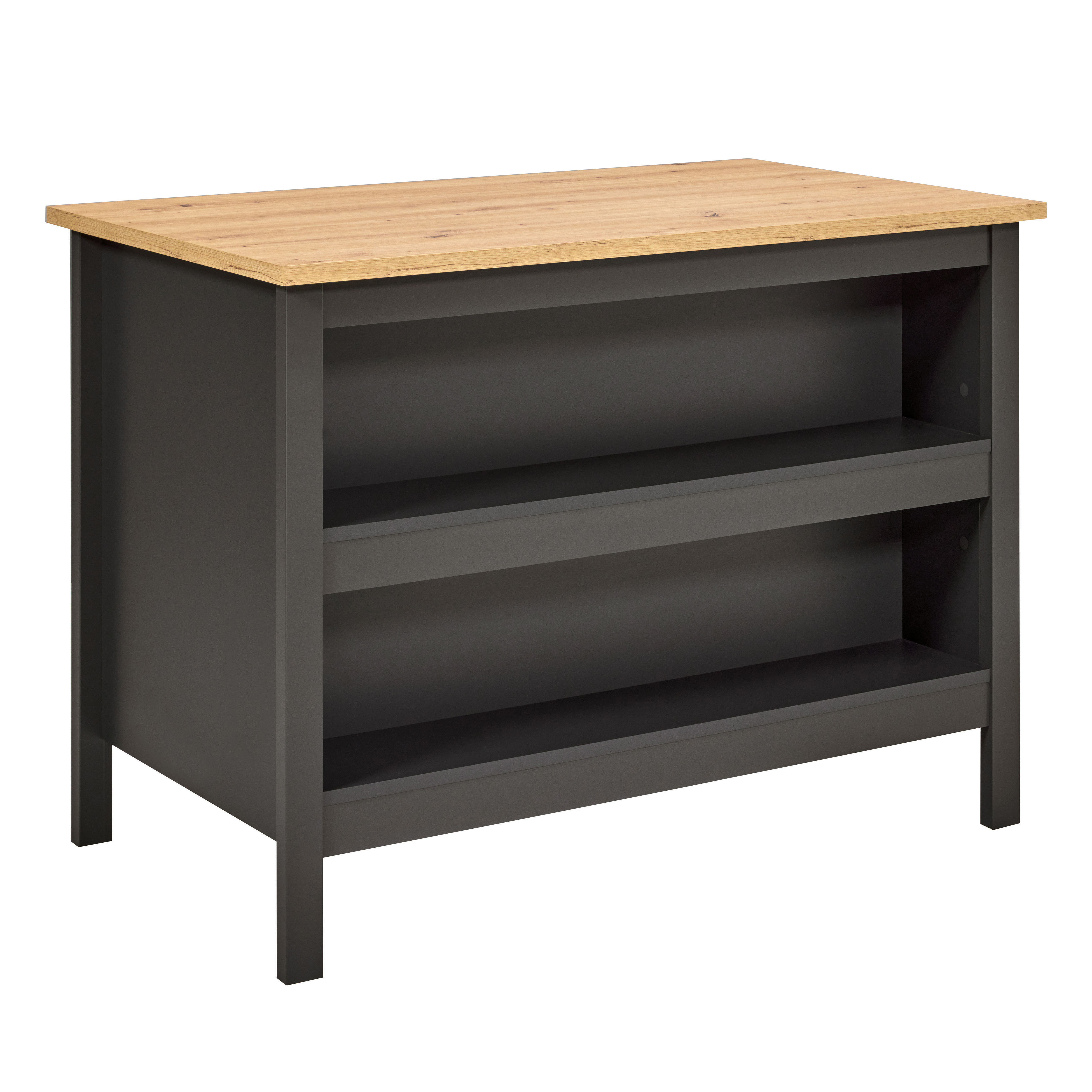 Nordic Living Collection Nellina Køkkenø       åbne Hylder Antracitgrå Og Artisan Egefinish Melamin  124x75