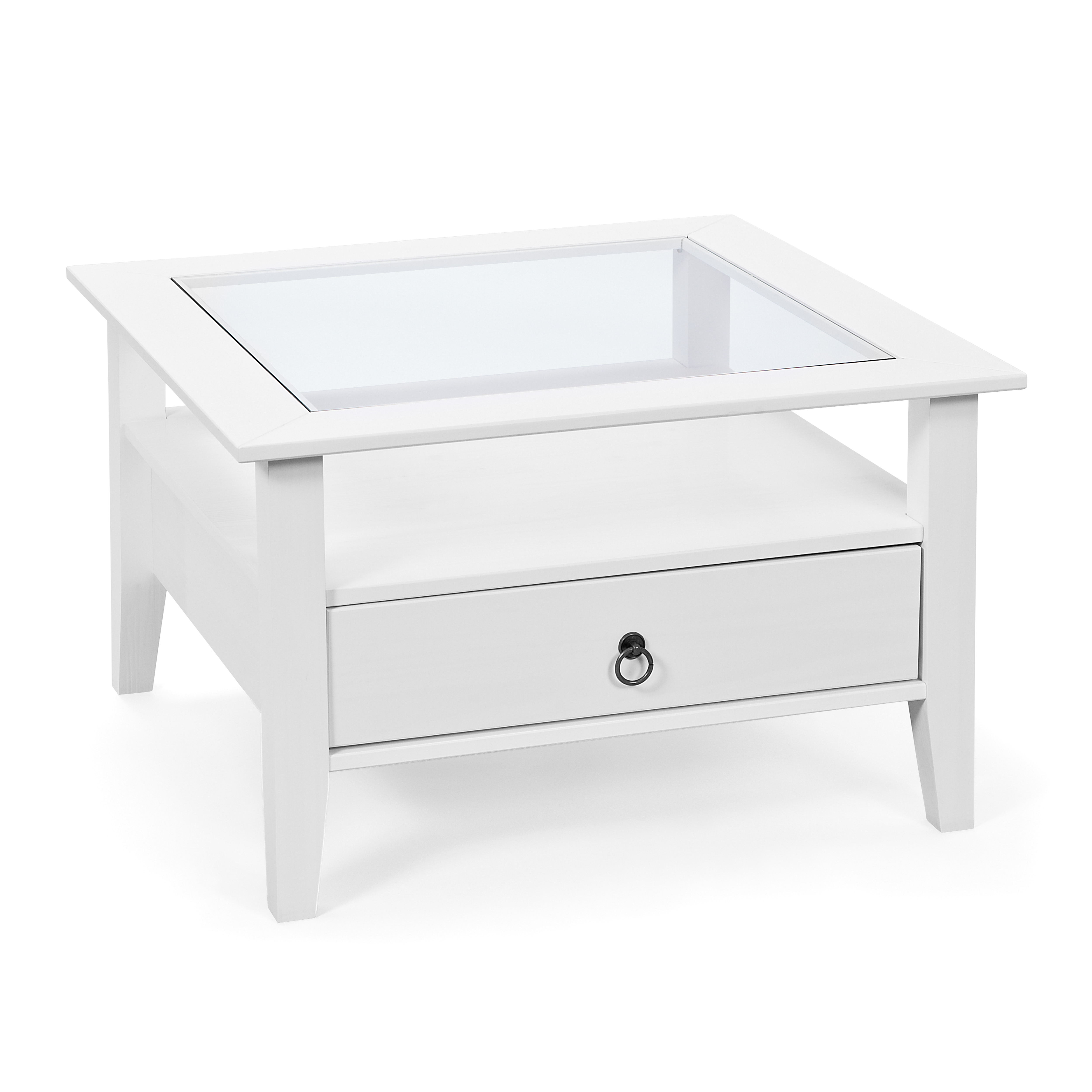 Nordic Living Collection Provence   Sofabord       Skuffe Glas Og Hvid Fyrretræ  75x75