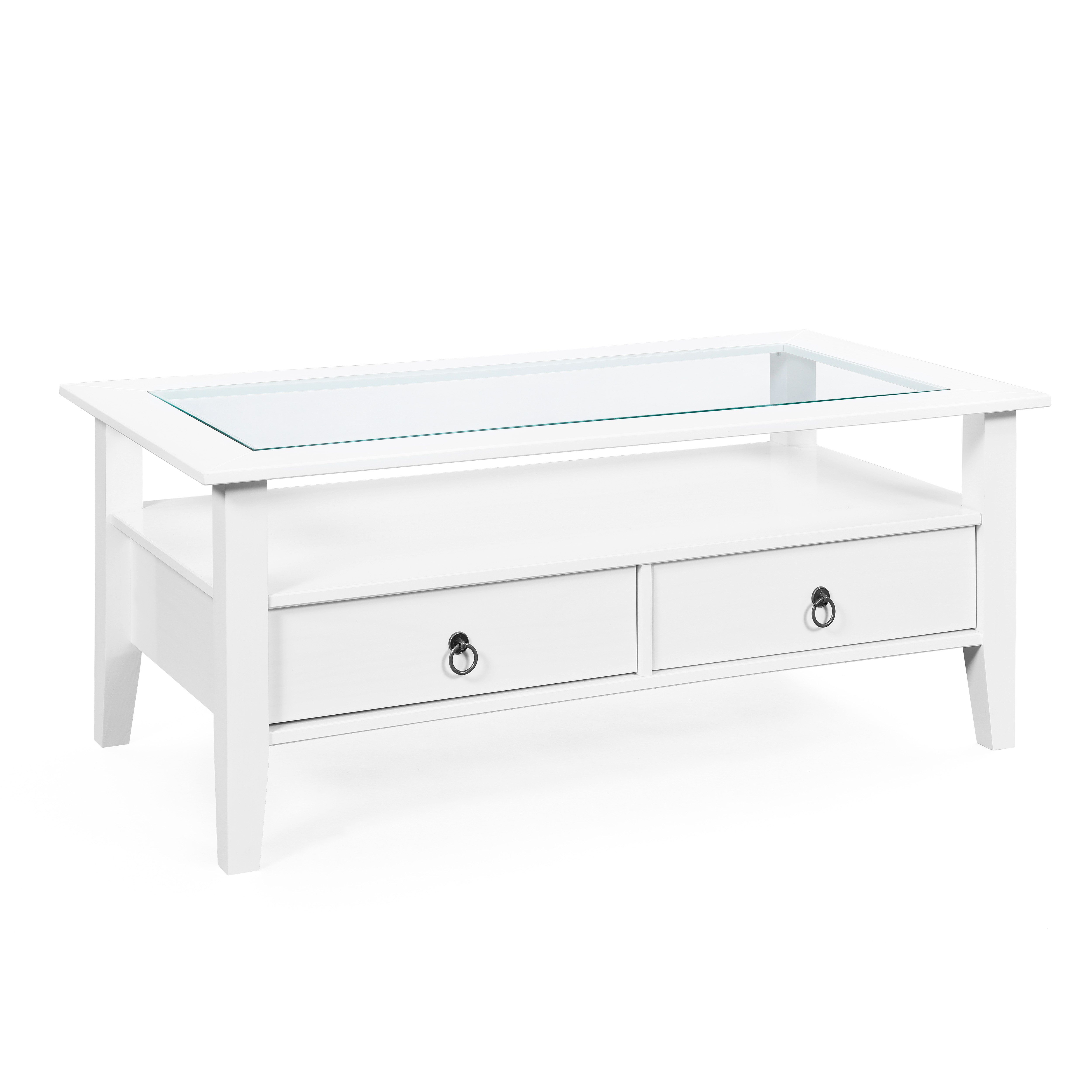 Nordic Living Collection Provence   Sofabord       Skuffer Glas Og Hvid Fyrretræ  115x60