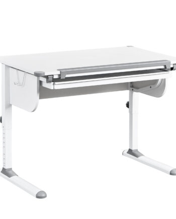 Nordic Living Collection Studare Børnekrivebord  Højdejusterbar     Vippebordplade    Skuffe Hvid Melamin Og Metal  110x68
