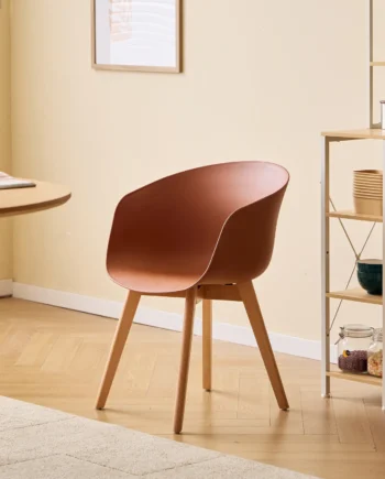 Nordlys Alborg Spisebordsstol     Armlæn Terracotta Polypropylen Og Natur Træ