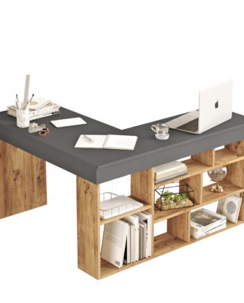 Nordvärk Ct5 Hjørneskrivebord       Rum Antracitgrå Og Atlantic Pine Melamin  129x120