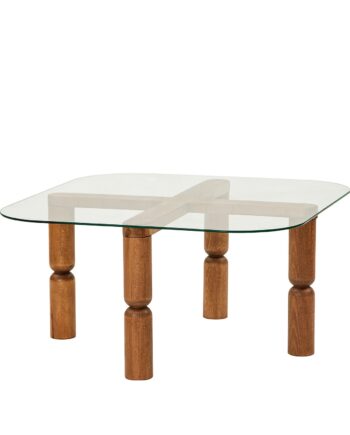 Nordvärk Kei Sofabord  Kvadratisk Glas Og Valnøddefarvet Træ  80x80
