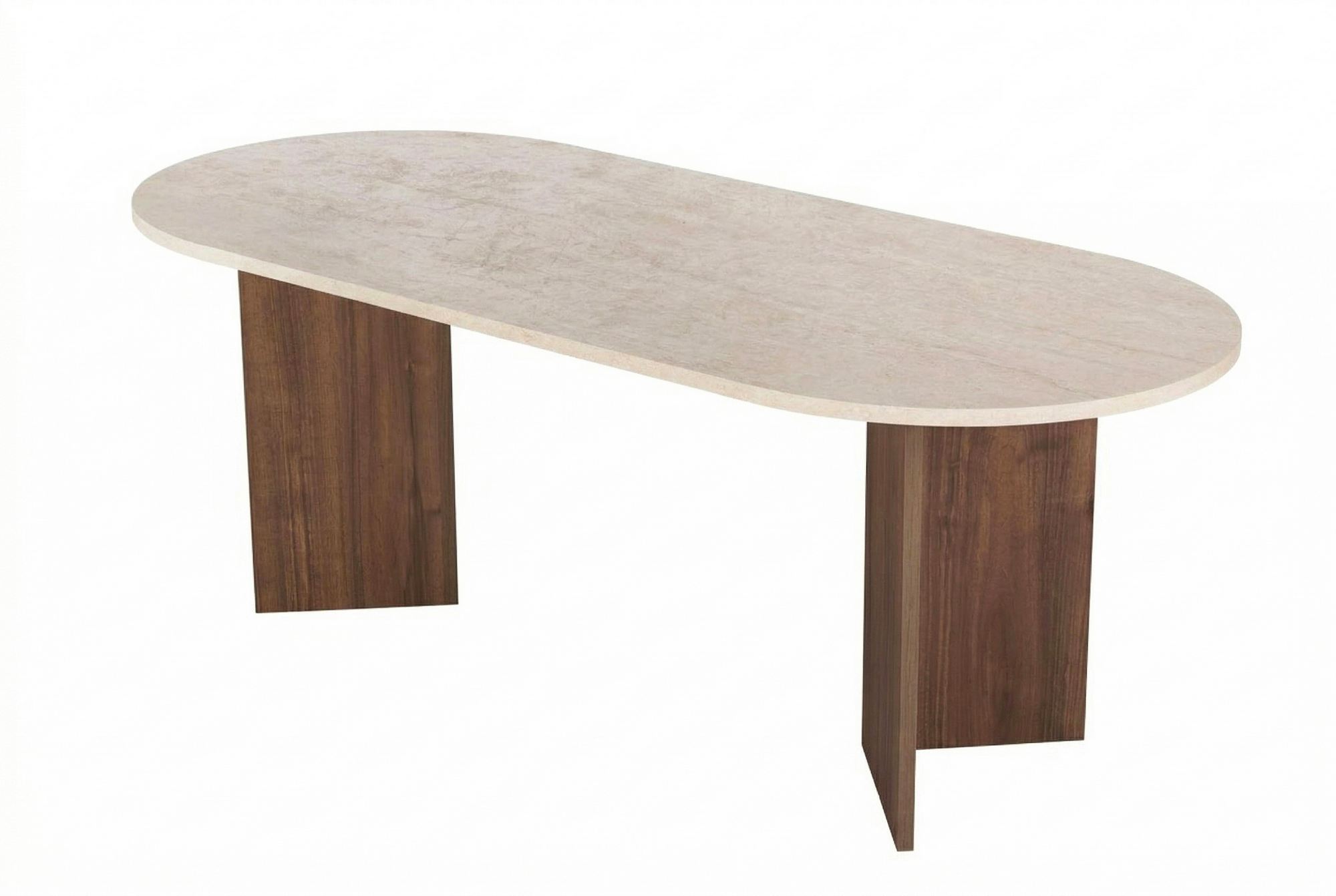 Nordvärk Sabella Spisebord  Oval Sand Travertin Og Brun Venezia Valnød Melamin  200x90