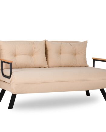 Nordvärk Sando   Pers  Sovesofa     Armlæn Creme Polyester Stof Og Sort Metal