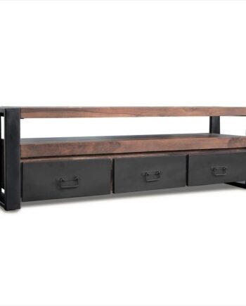 Obuzi Hayfay Tv-bord Med Skuffer 155x40x50 Cm   Massivt Rosentræ Og Sort Jern