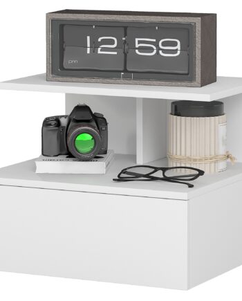 Ophængt Natbord Med Skuffe Og åbent Rum  Hvid  40   35   32 Cm